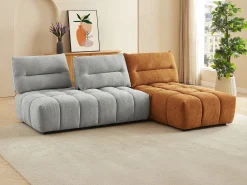 Sofá de canto modular encosto função avança-recua tecido cinza-claro e terracota APOLIU