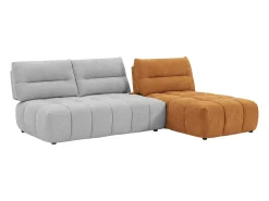 Sofá de canto modular encosto função avança-recua tecido cinza-claro e terracota APOLIU
