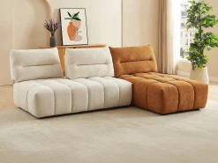 Sofá de canto modular encosto função avança-recua tecido bege e terracota APOLIU