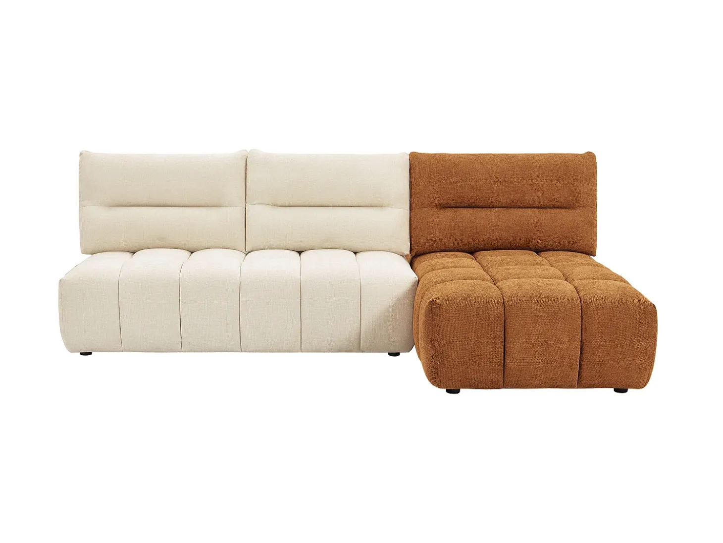Sofá de canto modular encosto função avança-recua tecido bege e terracota APOLIU