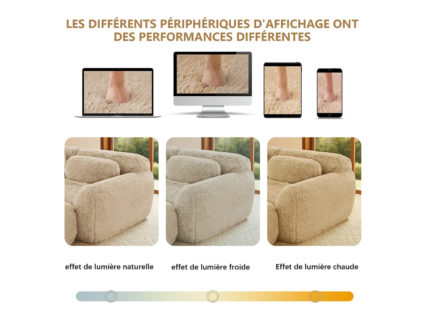 Sofá de Canto Modular Forma de U em tecido peluche, com 2 puffs e 4 almofadas, 378x179x73cm, Caqui