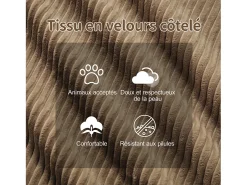 Sofá de Canto Modular Forma de U em Veludo cotelê, com 2 puffs e 3 almofadas, 293x177x69cm, Marrom