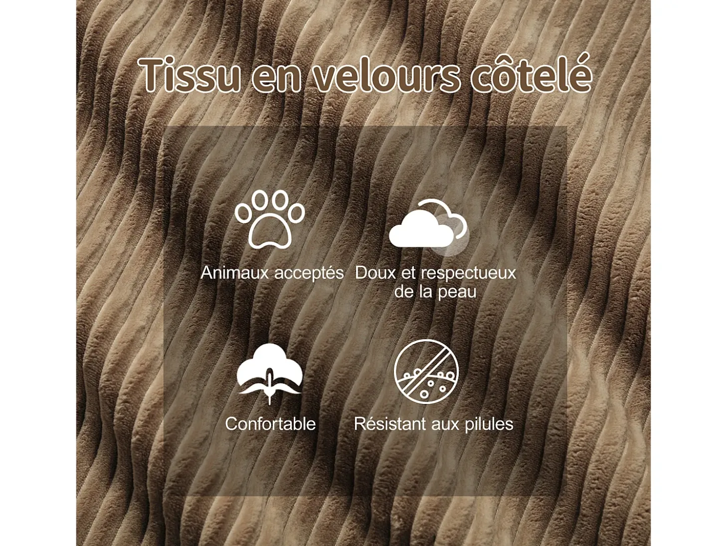 Sofá de Canto Modular Forma de U em Veludo cotelê, com 2 puffs e 3 almofadas, 293x177x69cm, Marrom