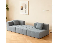 Sofá de canto modular tecido - pufe e 2 travesseiros - Cinzento - 270x100x60cm