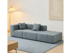 Sofá de canto modular tecido - pufe e 2 travesseiros - Cinzento - 270x100x60cm