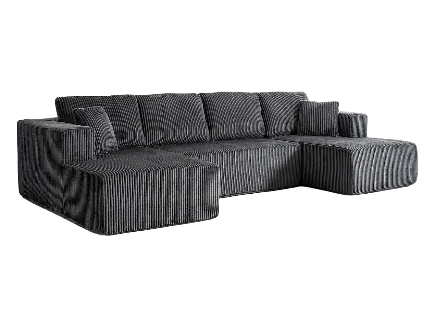 Sofá de canto panorâmico - Veludo canelado Cinzento - 4 almofadas, 2 travesseiros, 2 chaises - 332x156x88cm