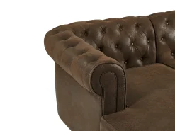 Sofá de canto panorâmico e pufe microfibra aspeto couro envelhecido CHESTERFIELD