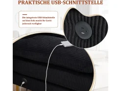 Sofá de canto panorâmico em veludo - 4 lugares - com LED RGB e porta USB+Type-C - 265x135x88cm - Preto
