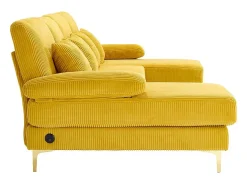 Sofá de canto panorâmico em veludo - 4 lugares - com LED RGB e porta USB+Type-C - 265x135x88cm - Amarelo