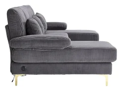 Sofá de canto panorâmico em veludo - 4 lugares - com LED RGB e porta USB+Type-C - 265x135x88cm - Cinza