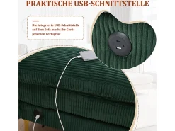 Sofá de canto panorâmico em veludo - 4 lugares - com LED RGB e porta USB+Type-C - 265x135x88cm - Verde