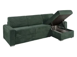 Sofá de canto reversível convertível abertura rápida veludo canelado verde 160 cm 22 cm CALITO