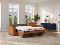 Sofá de canto reversível convertível abertura rápida em tessido terracotta - Cama 140 cm VIZIR