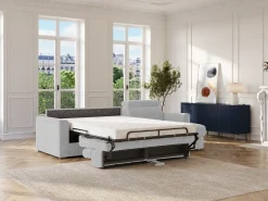 Sofá de canto reversível conversível abertura rápida em tecido cinza claro - Cama 140 cm VIZIR