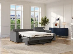 Sofá de canto reversível convertível abertura rápida em tecido cinza - Cama 140 cm VIZIR