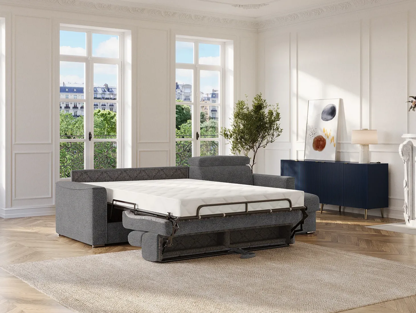 Sofá de canto reversível conversível abertura rápida em tecido cinza - Sofá-cama 160 cm VIZIR