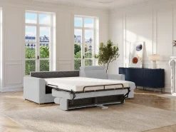 Sofá de canto reversível conversível abertura rápida em tecido cinza claro - Cama 140 cm VIZIR