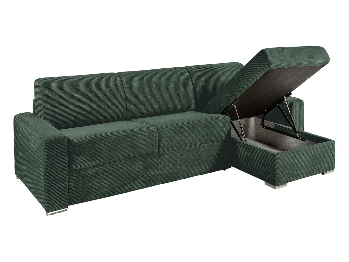 Sofá de canto reversível convertível abertura rápida veludo canelado verde 140 cm 22 cm CALITO
