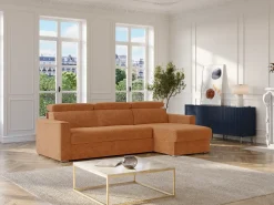 Sofá de canto reversível conversível abertura rápida em tecido terracotta - Cama 160 cm VIZIR