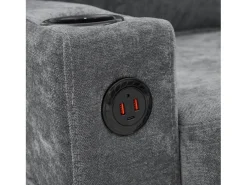 Sofá de canto reversível de 3 lugares em linho cinza, com portas USB e Tipo C - 202x137x80cm