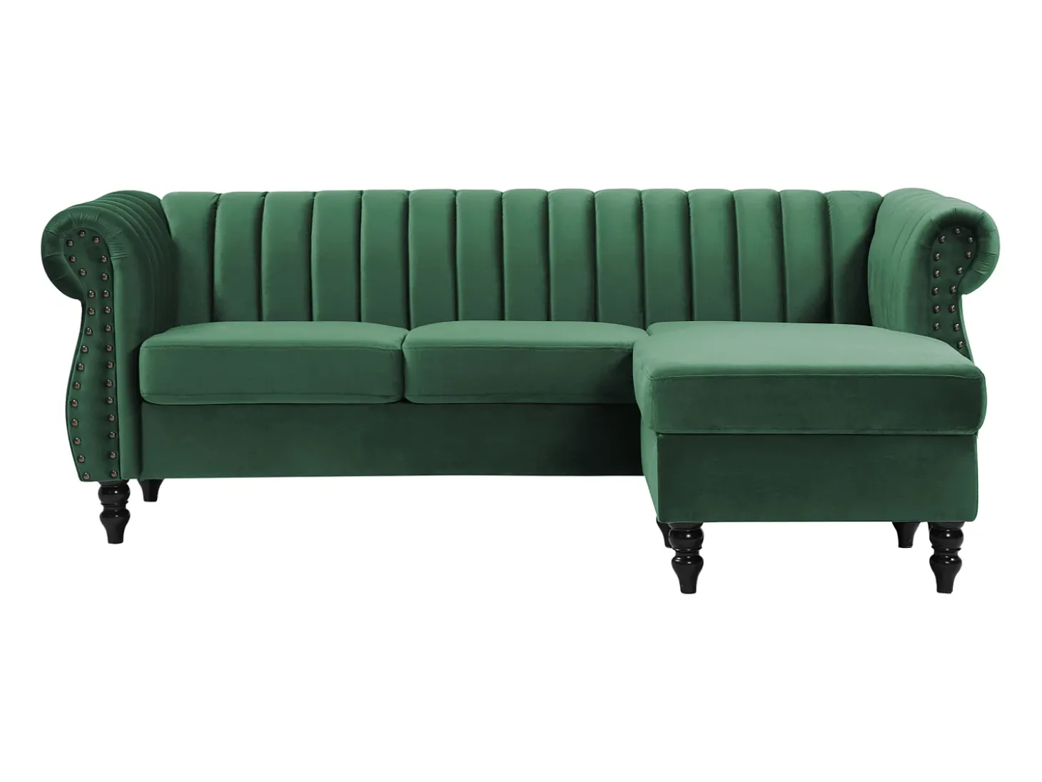 Sofá de canto reversível em veludo verde pinho estilo charme vintage TRUMBO