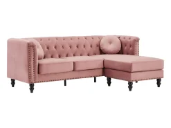 Sofá de canto reversível em veludo acolchoado cor-de-rosa velho TURNER