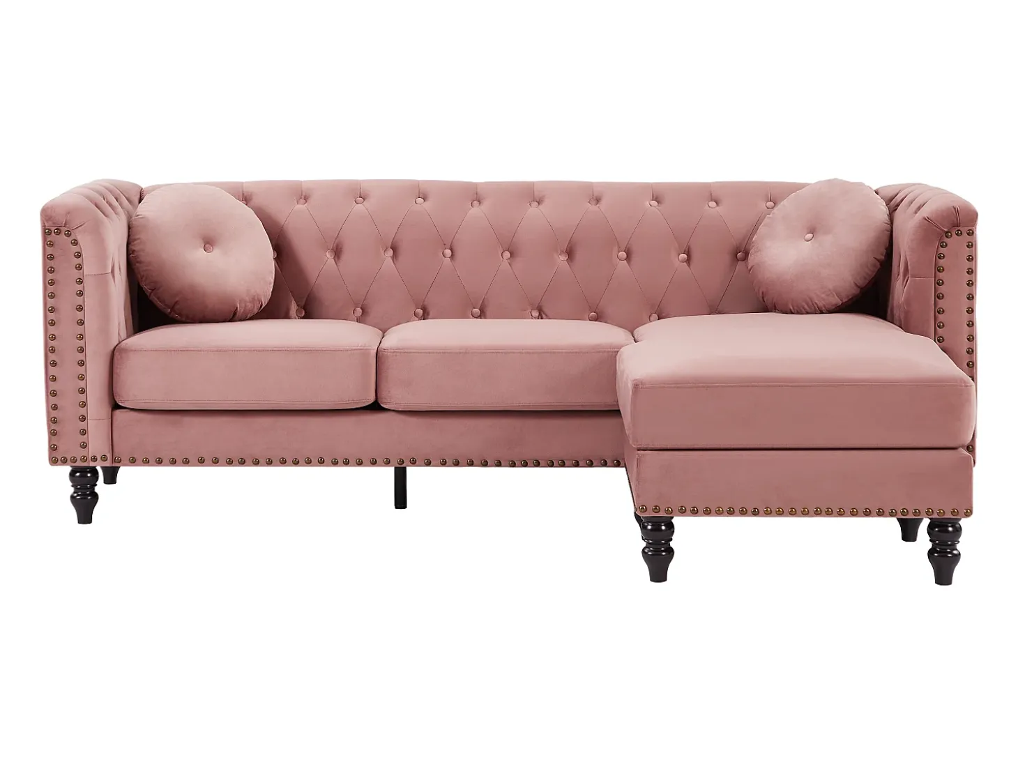 Sofá de canto reversível em veludo acolchoado cor-de-rosa velho TURNER