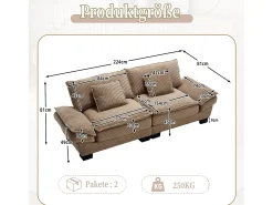 Sofá de casal moderno - 224 x 81 x 81 cm - com edredom - para quarto e escritório - veludo - cáqui