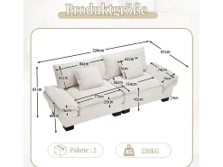 Sofá de casal moderno e simples - 224 x 81 x 81 cm - com edredom - veludo - bege