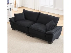 Sofá de casal moderno e simples - 224 x 81 x 81 cm - com edredom - veludo - preto