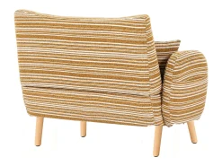 Sofá de dois lugares em tecido bouclé amarelo mostarda - Com bolsos laterais e 2 almofadas.