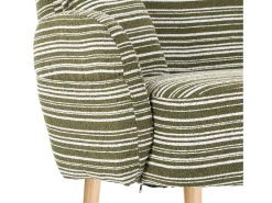 Sofá de dois lugares em tecido bouclé verde azeitona - Com bolsos laterais e duas almofadas.