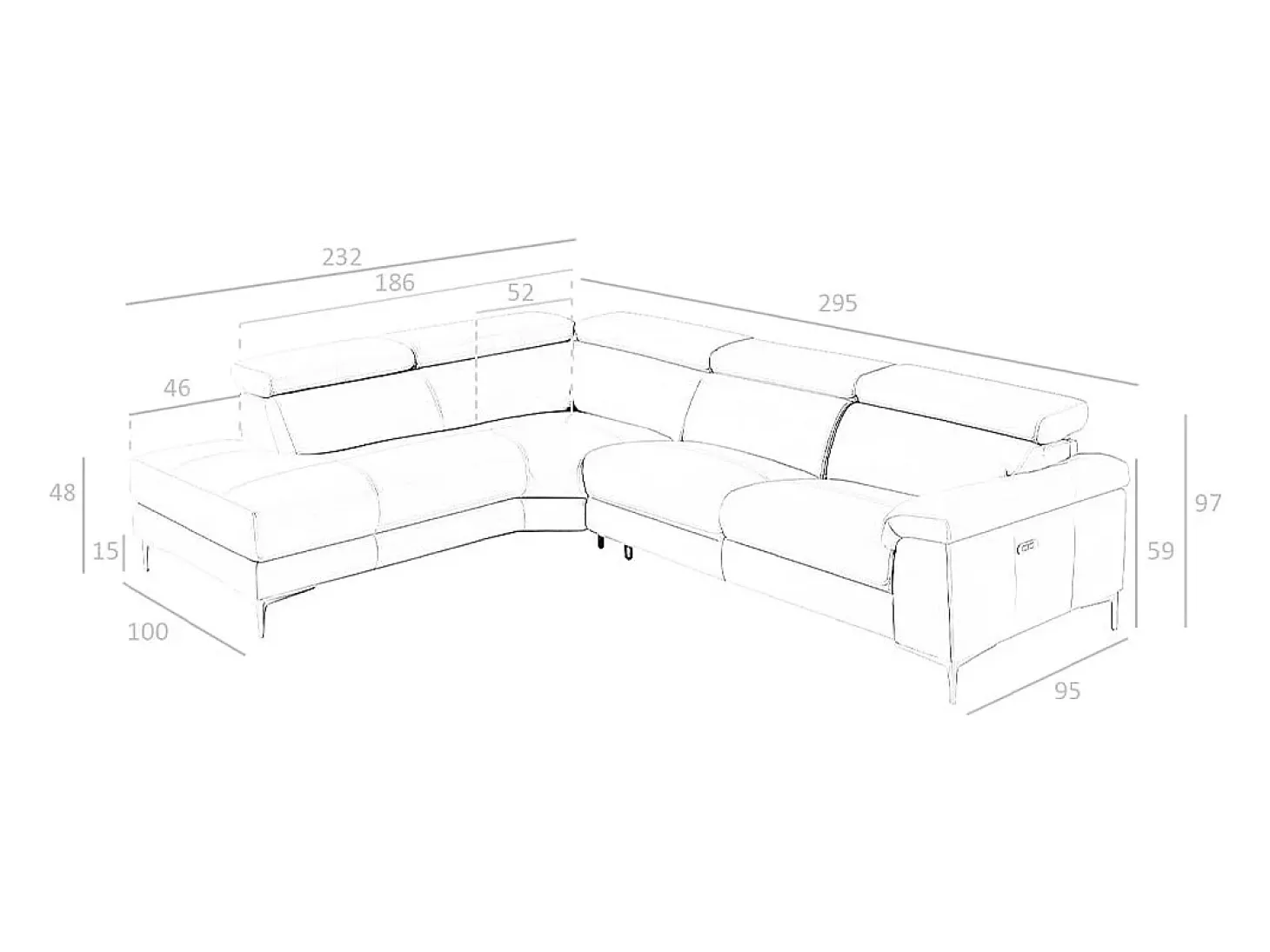 Sofá de relaxamento com chaise longue esquerda em pele cinzenta escura 6112 ANGEL CERDA