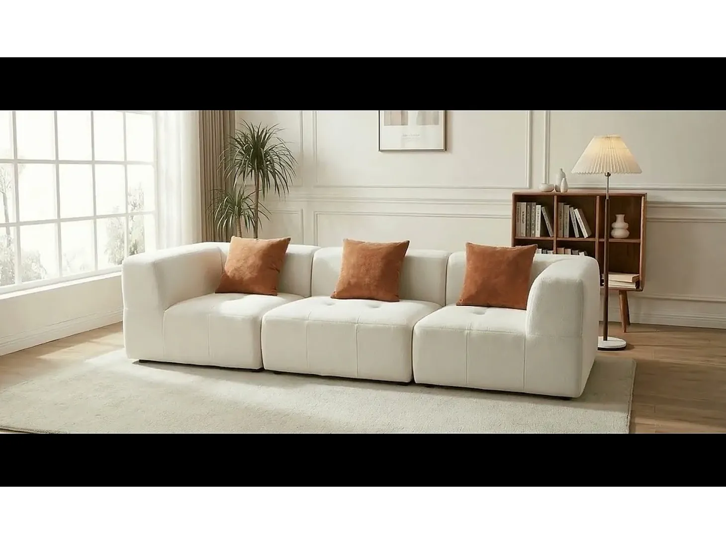 Sofá de sala Eden Simple 3 lugares - branco laranja