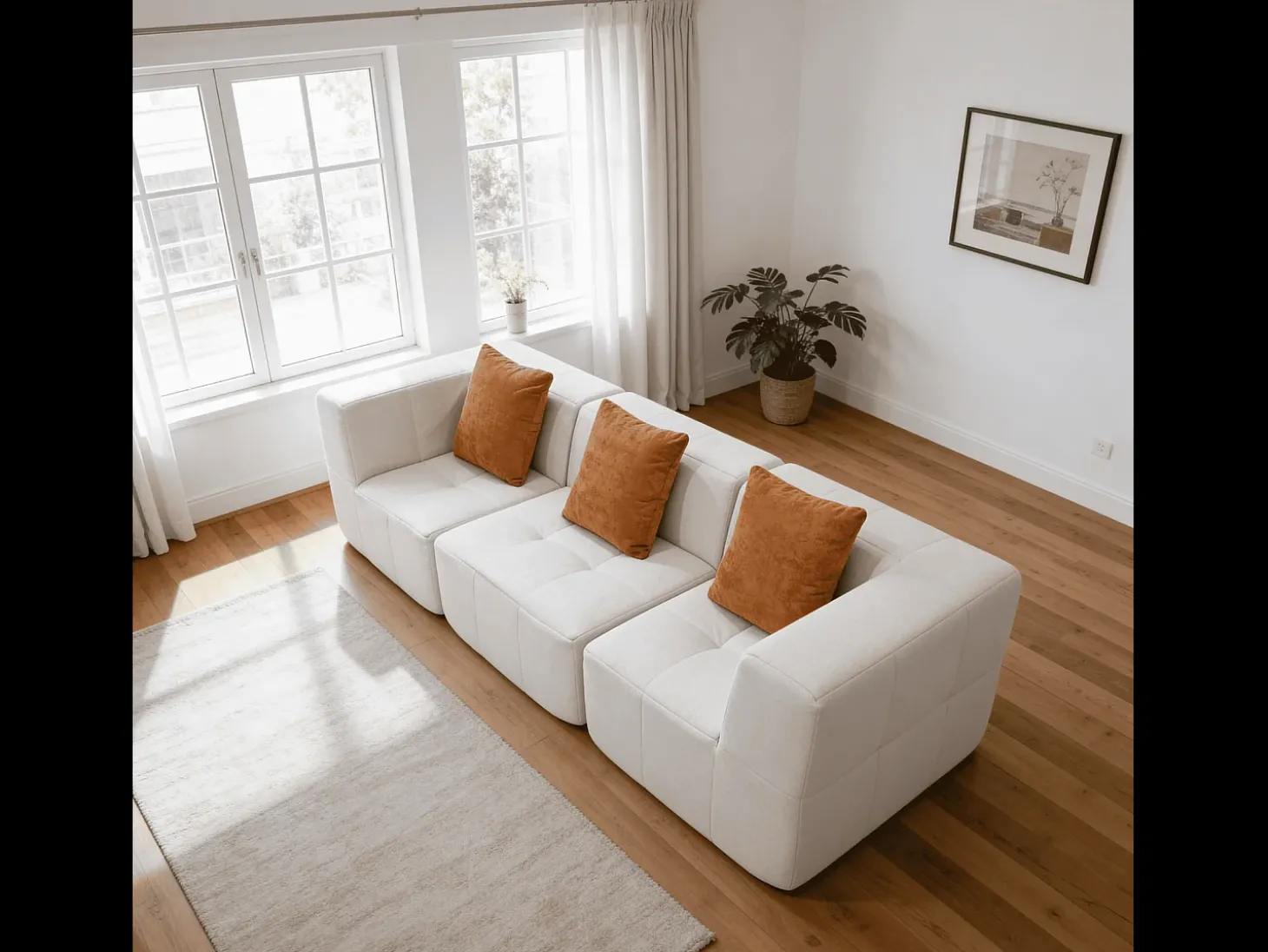 Sofá de sala Eden Simple 3 lugares - branco laranja