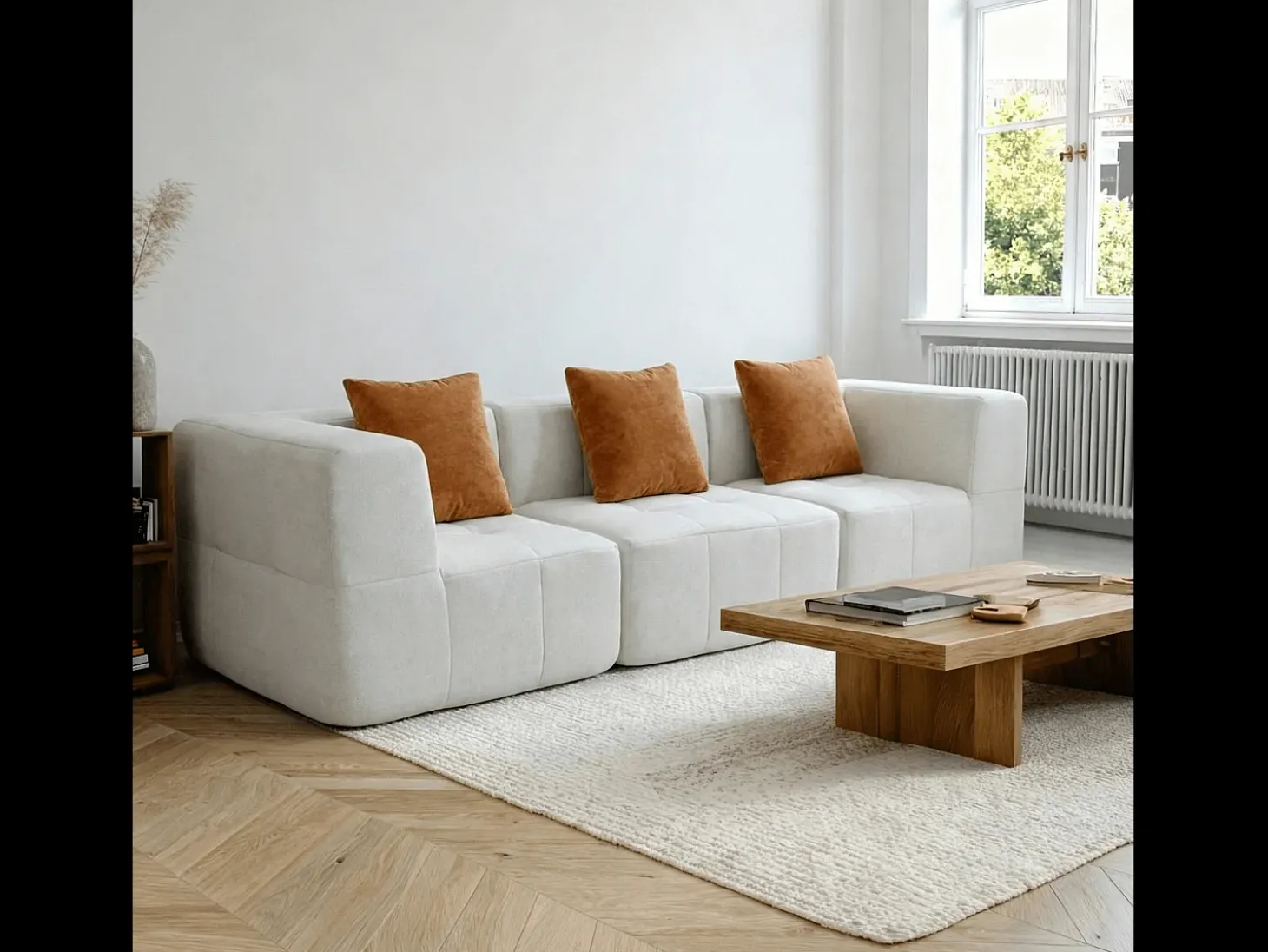 Sofá de sala Eden Simple 3 lugares - branco laranja
