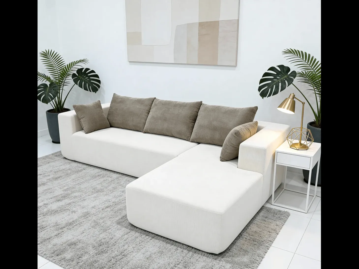 Sofá de sala Luna 3 lugares - branco areia direita