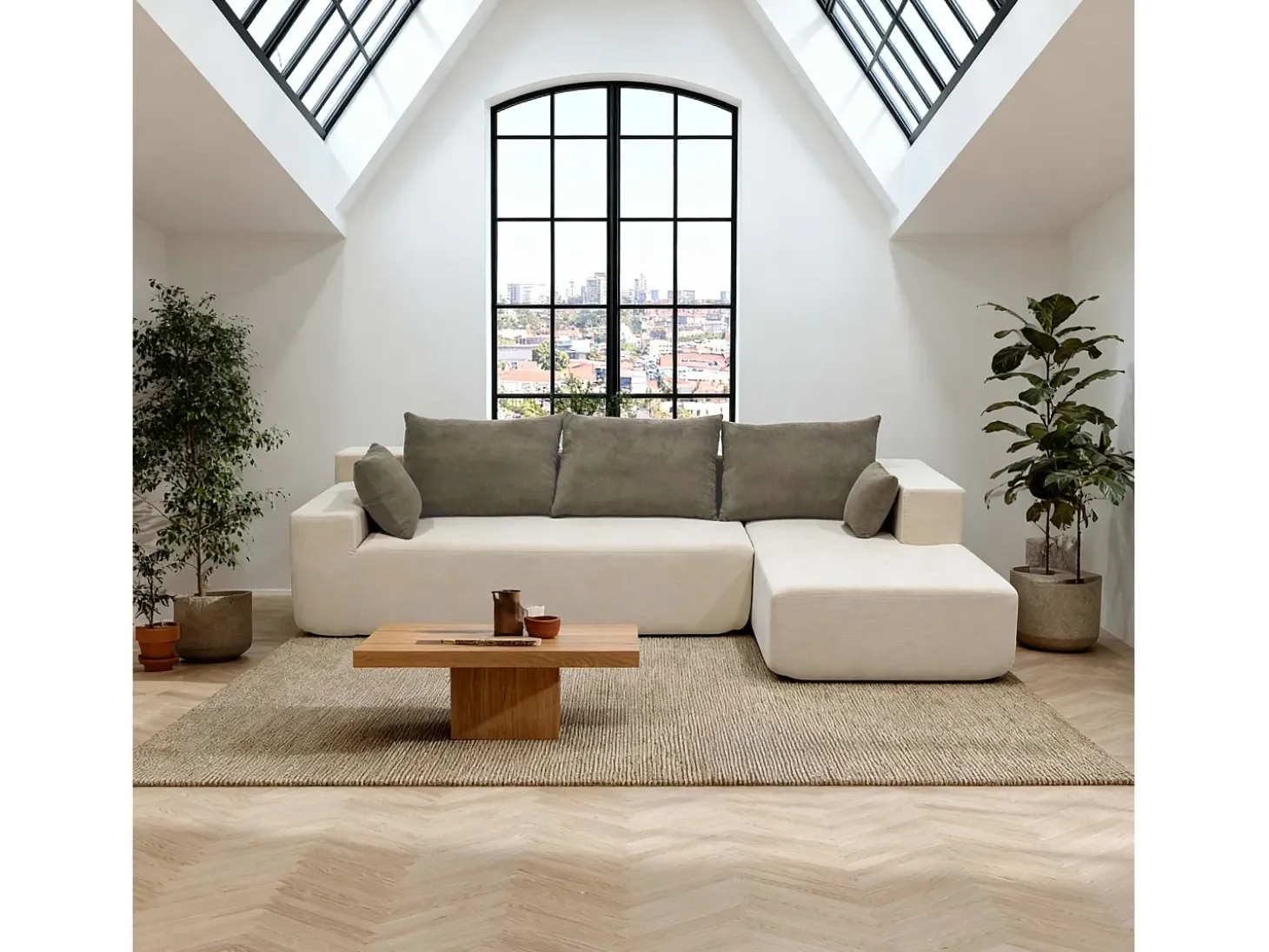 Sofá de sala Luna 3 lugares - branco areia direita