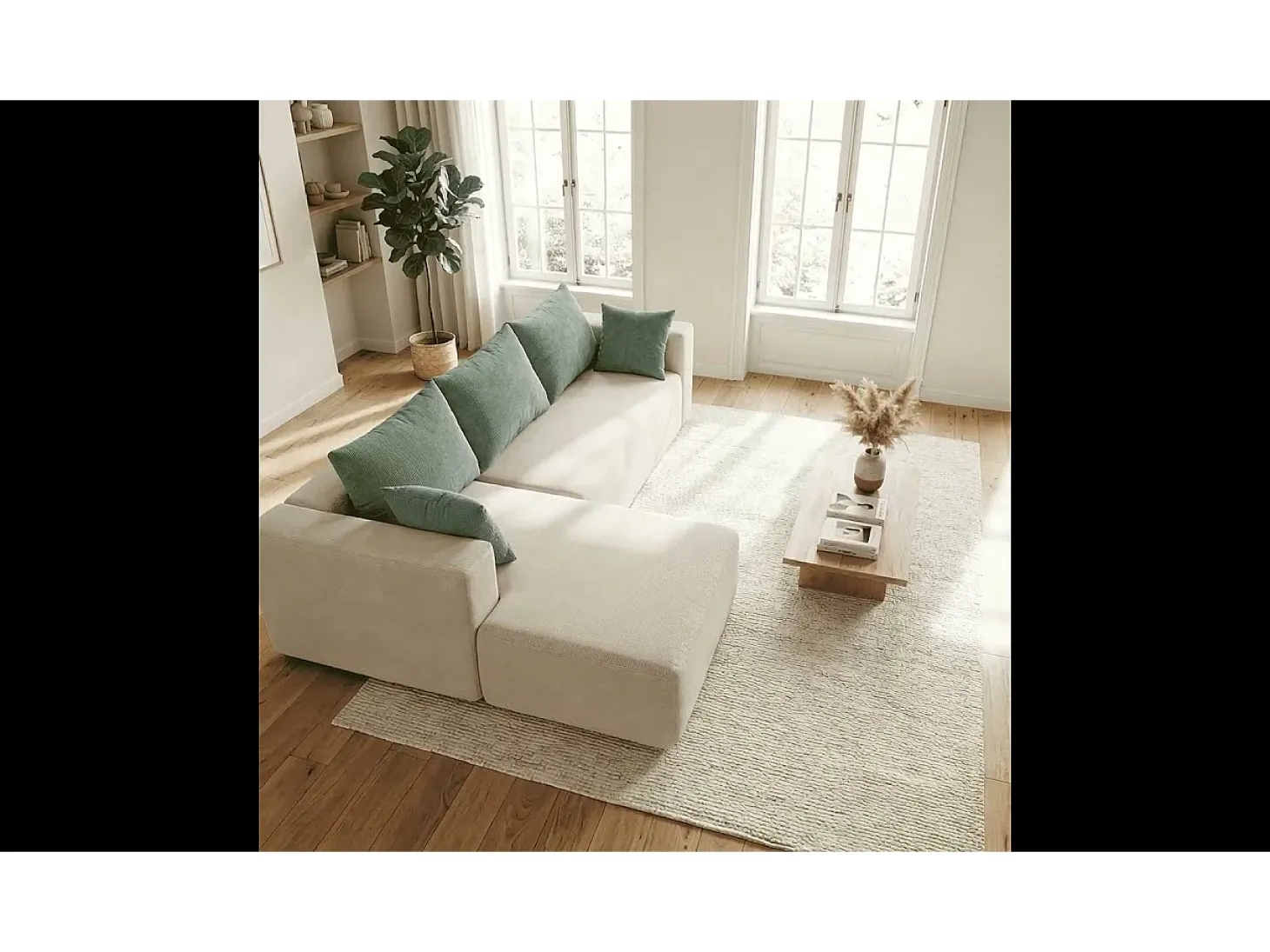 Sofá de sala Luna 3 lugares - branco sálvia esquerda