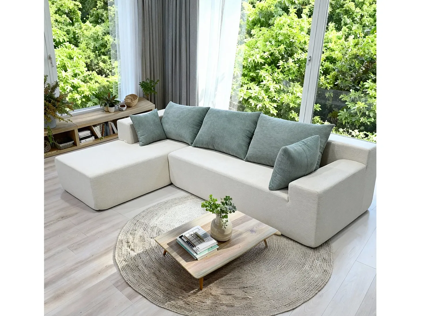 Sofá de sala Luna 3 lugares - branco sálvia esquerda