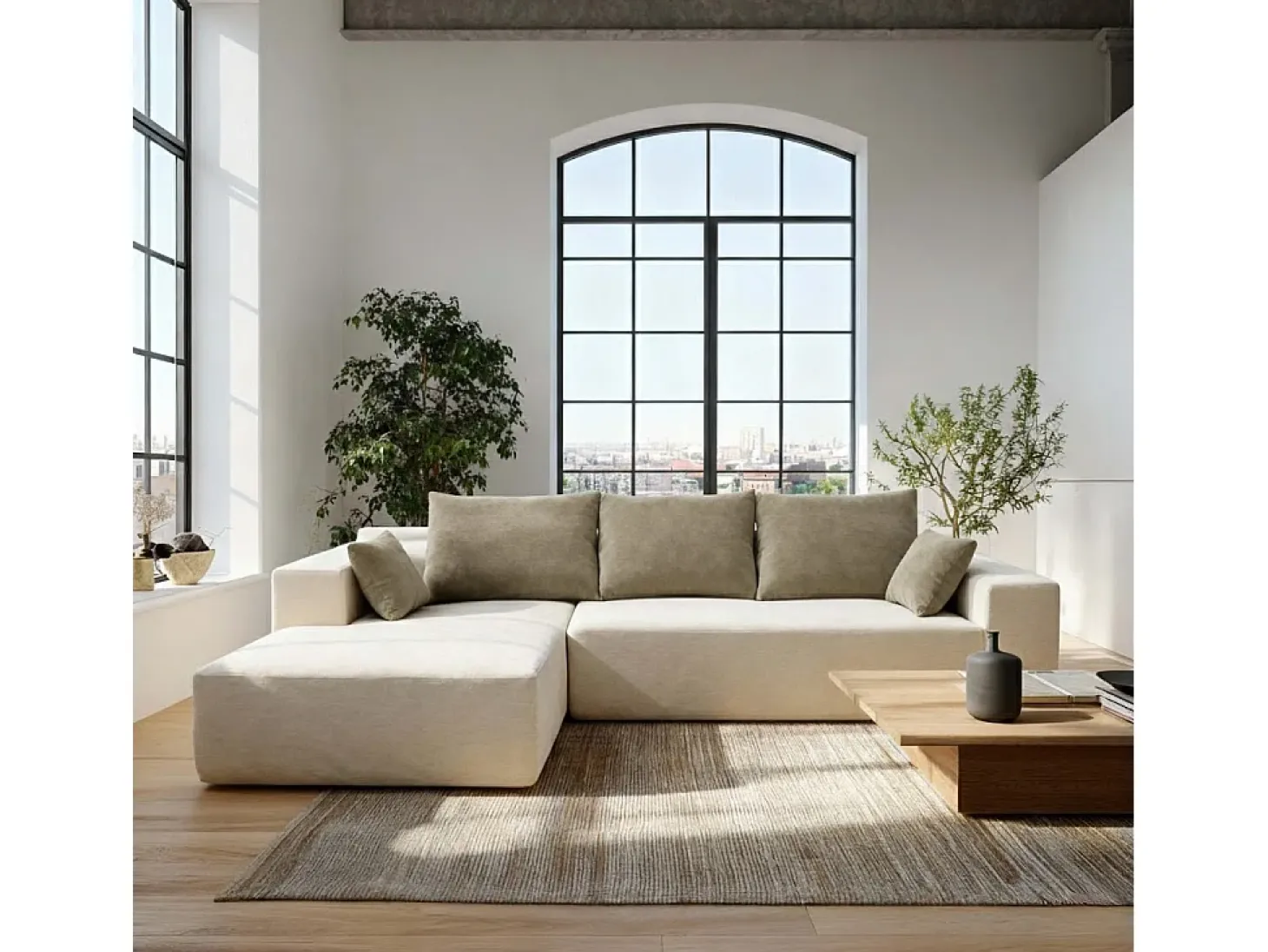 Sofá de sala Luna 3 lugares - branco areia esquerda