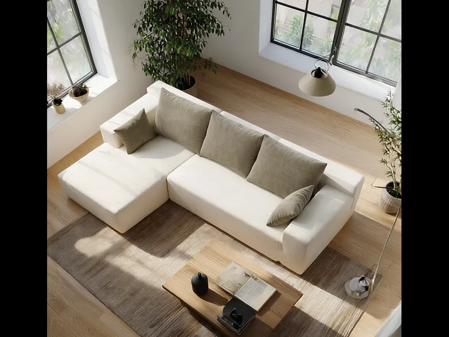 Sofá de sala Luna 3 lugares - branco areia esquerda