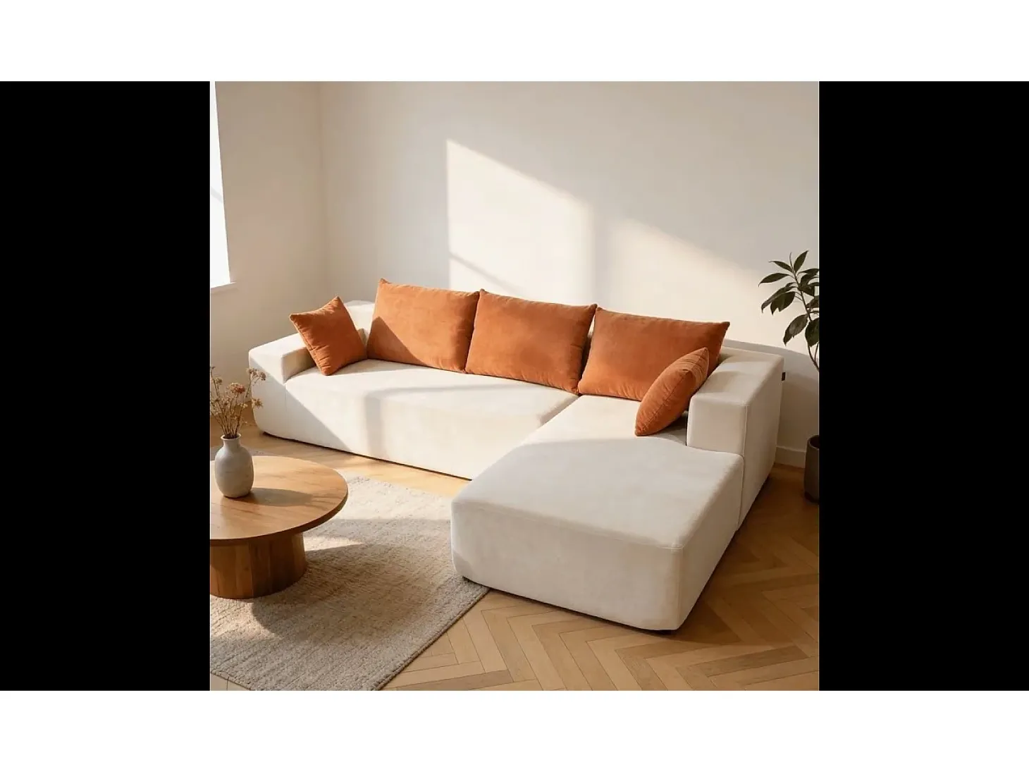 Sofá de sala Luna 3 lugares - branco laranja direita