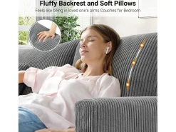 Sofá de veludo cotelê de 2 lugares, Sofá estofado moderno reto grande com assentos extra profundos 56cm - 2 almofadas - 178x76x89cm - Cinzento