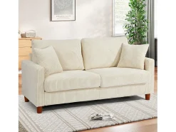 Sofá de veludo cotelê de 2 lugares, Sofá estofado moderno reto grande com assentos extra profundos 56cm - 2 almofadas - 178x76x89cm - Bege