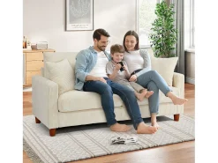 Sofá de veludo cotelê de 2 lugares, Sofá estofado moderno reto grande com assentos extra profundos 56cm - 2 almofadas - 178x76x89cm - Bege