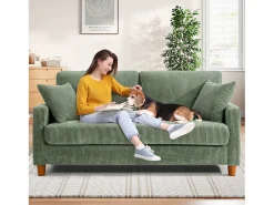 Sofá de veludo cotelê de 2 lugares, Sofá estofado moderno reto grande com assentos extra profundos 56cm - 2 almofadas - 178x76x89cm - Verde