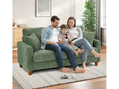 Sofá de veludo cotelê de 2 lugares, Sofá estofado moderno reto grande com assentos extra profundos 56cm - 2 almofadas - 178x76x89cm - Verde