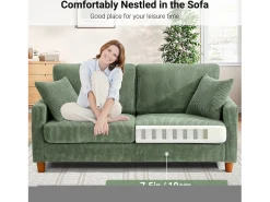 Sofá de veludo cotelê de 2 lugares, Sofá estofado moderno reto grande com assentos extra profundos 56cm - 2 almofadas - 178x76x89cm - Verde