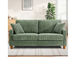 Sofá de veludo cotelê de 2 lugares, Sofá estofado moderno reto grande com assentos extra profundos 56cm - 2 almofadas - 178x76x89cm - Verde